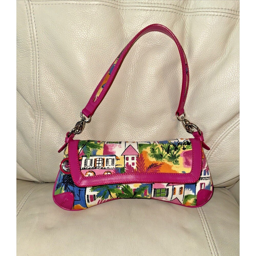 The Sak Purse Shoulder Bag Canvas Leather Down Town Summer Pink Label Baguette
